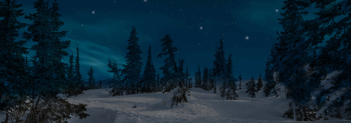 Atmosphärische Winterlandschaft mit zwölf Lichtpunkten symbolisiert wie Rauhnächte das Jahr beeinflussen