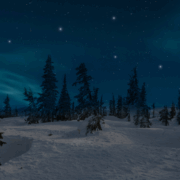 Atmosphärische Winterlandschaft mit zwölf Lichtpunkten symbolisiert wie Rauhnächte das Jahr beeinflussen