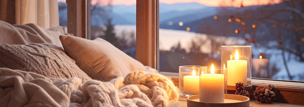 Kerzen am Fenster mit Winterlandschaft - Rauhnächte 2025/26 gemütliche Atmosphäre zum Innehalten