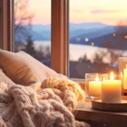 Kerzen am Fenster mit Winterlandschaft - Rauhnächte 2025/26 gemütliche Atmosphäre zum Innehalten