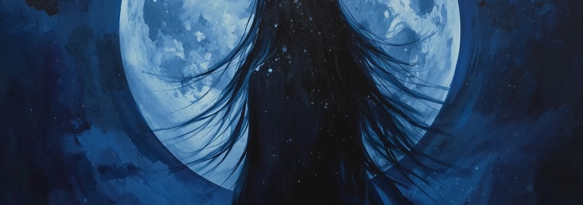 schwarzer Mond Lilith Frau vor dem Vollmond in der Nach