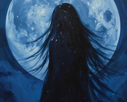 schwarzer Mond Lilith Frau vor dem Vollmond in der Nach