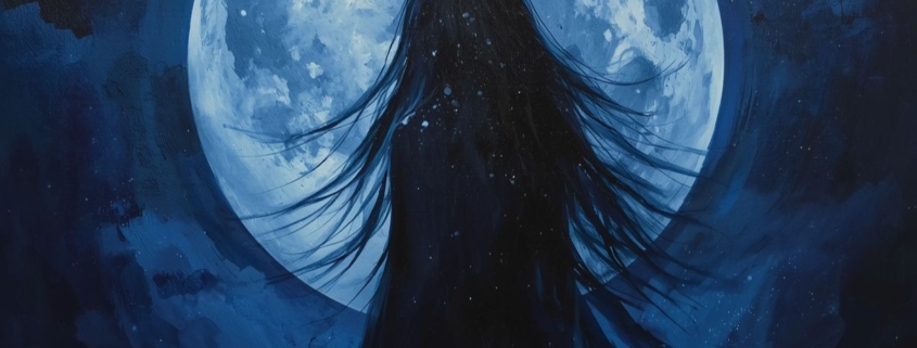 schwarzer Mond Lilith Frau vor dem Vollmond in der Nach